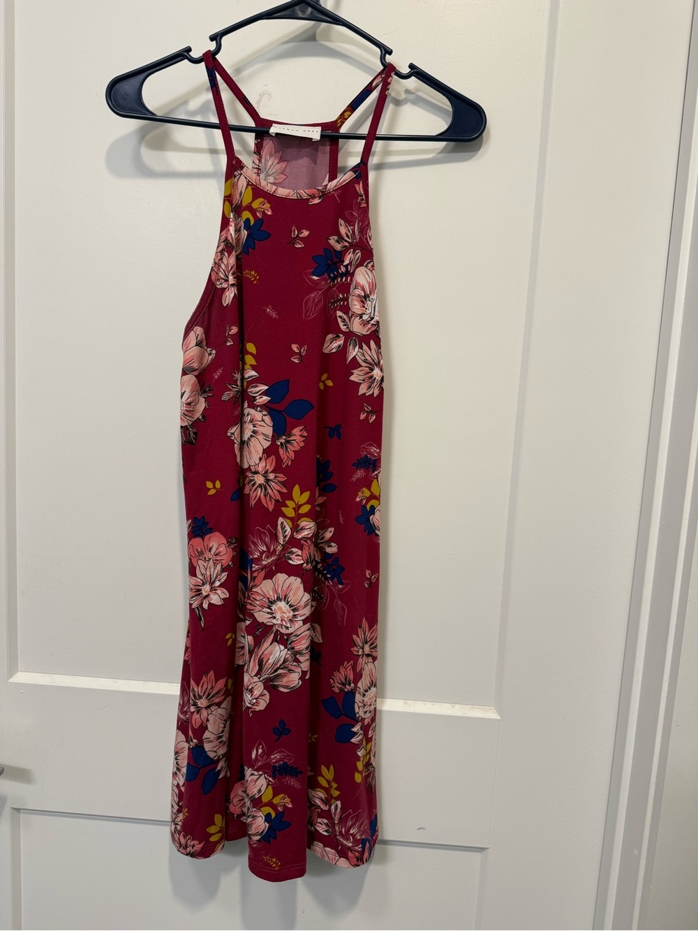 French Grey Floral Burgundy Halter Sundress